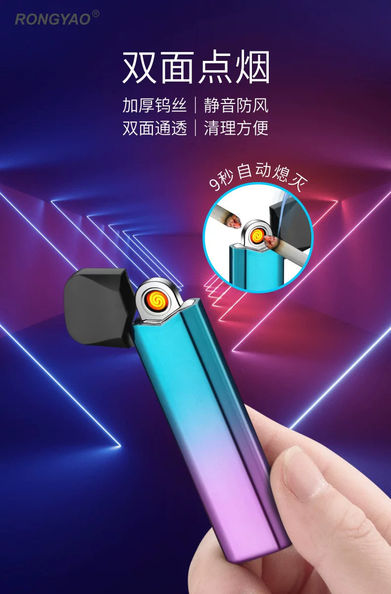 轻巧炫彩色TYPE-C充电打火机开盖即燃便携式多色双面点烟器 跨境