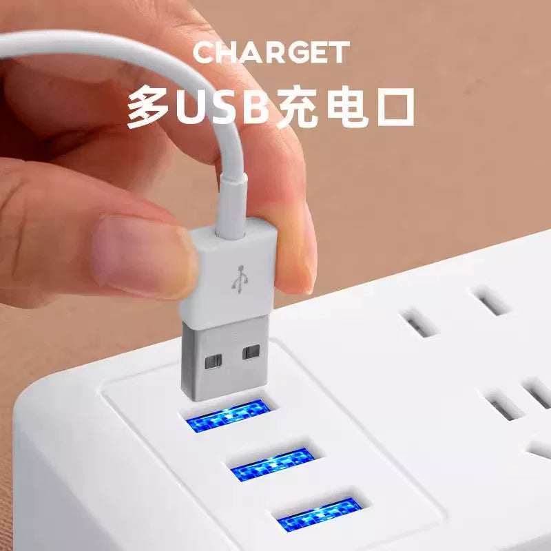 公年多功能插座面板usb排插线板学生宿舍插排插板带线有 效接线
