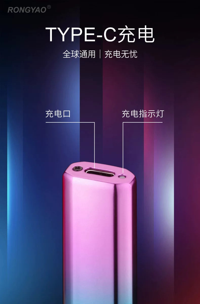 轻巧炫彩色TYPE-C充电打火机开盖即燃便携式多色双面点烟器 跨境