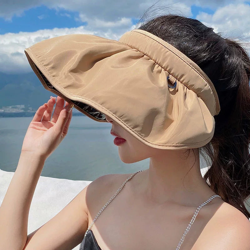 批发遮阳帽女夏季大帽檐骑车防紫外线空顶太阳帽子可折叠遮脸防晒