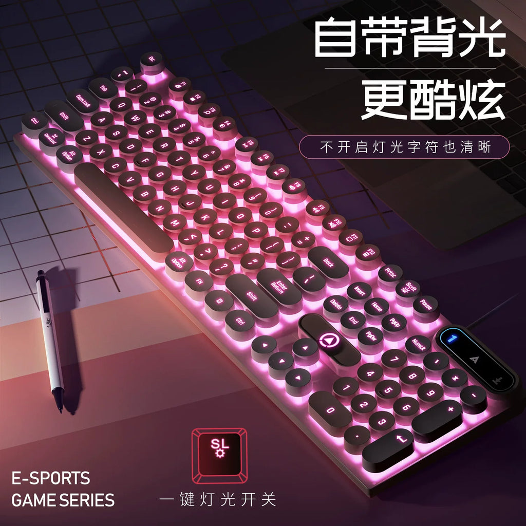 银雕K600电竞机械手感吃鸡游戏发光键盘有线朋克拼色电脑配件批发