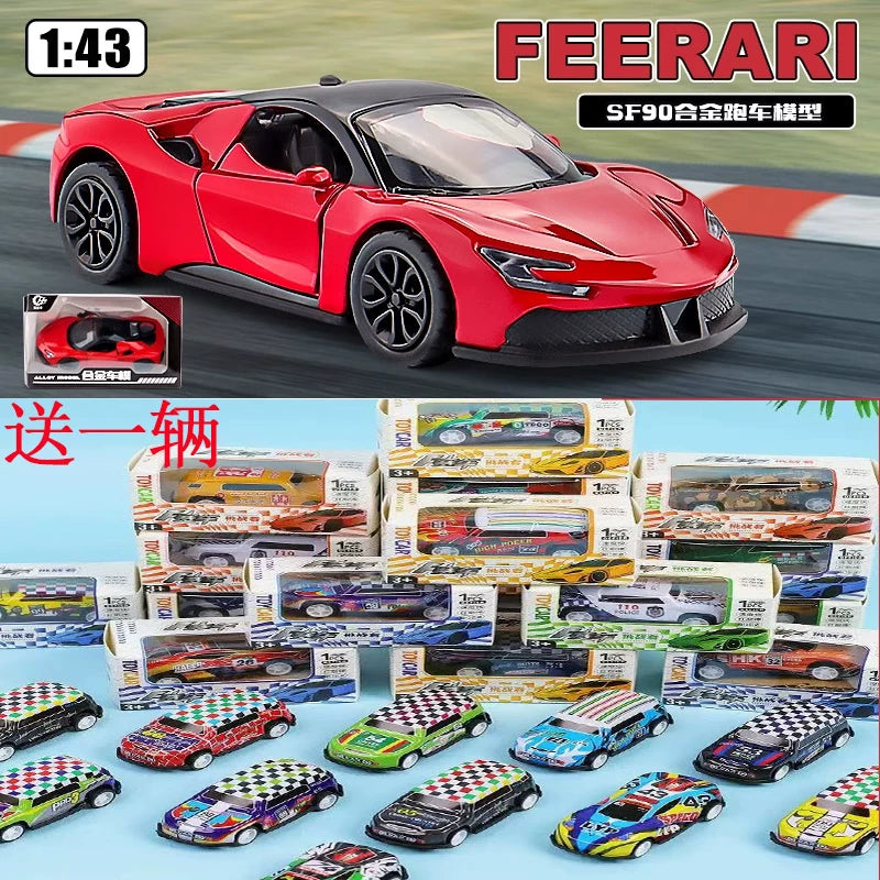 1:43儿童金属汽车玩具礼物摆件男孩回力跑车跨境批发合金仿真车模