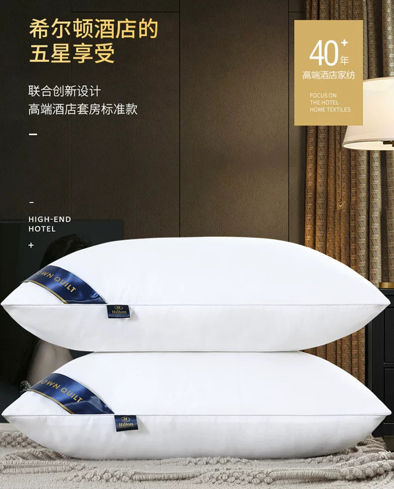 厂家批发多色希尔顿酒店羽丝绒护颈椎单人枕头枕芯纯白磨毛礼品枕