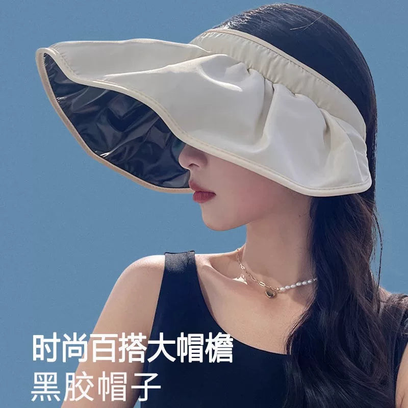 批发遮阳帽女夏季大帽檐骑车防紫外线空顶太阳帽子可折叠遮脸防晒