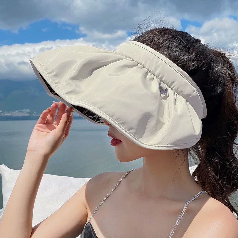 批发遮阳帽女夏季大帽檐骑车防紫外线空顶太阳帽子可折叠遮脸防晒