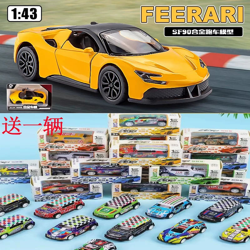 1:43儿童金属汽车玩具礼物摆件男孩回力跑车跨境批发合金仿真车模