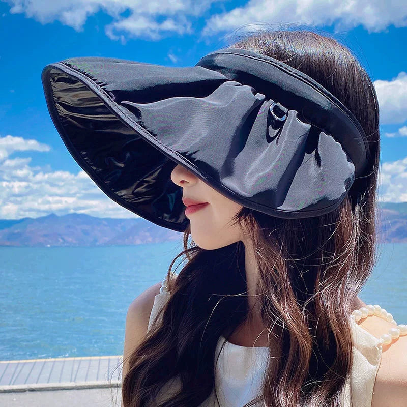 批发遮阳帽女夏季大帽檐骑车防紫外线空顶太阳帽子可折叠遮脸防晒