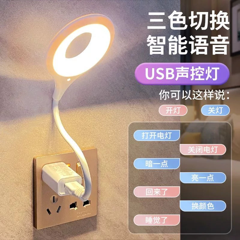 智能语音控制小夜灯泡USB声控感应卧室床头睡眠家用2024新款灯