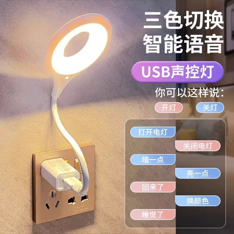 智能语音控制小夜灯泡USB声控感应卧室床头睡眠家用2024新款灯